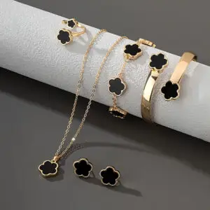 Jewelry Set for Women 1 Pair of Trendy Stud Earrings + 1 Necklace + 1 Bracelet + 1 Bangle + 1 Ring